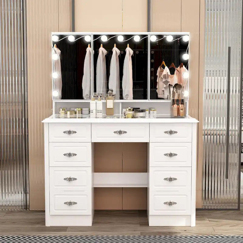 Mobile Trucco Bianco con Specchio a Tre Ante, 1 Persona