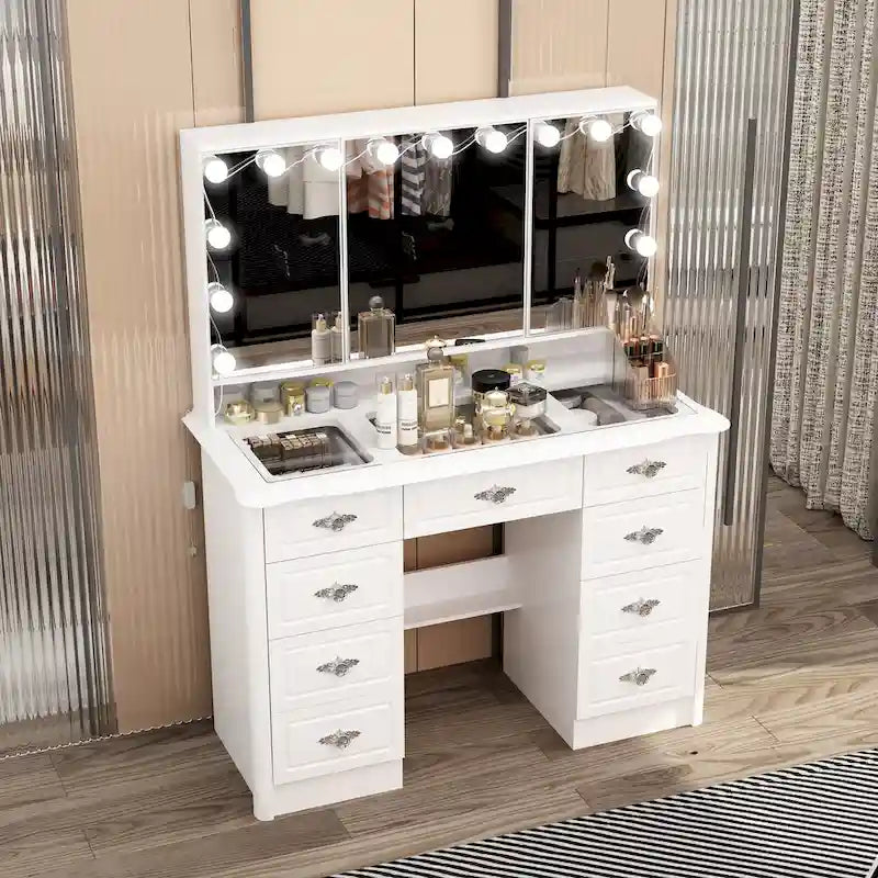 Mobile Trucco Bianco con Specchio a Tre Ante, 1 Persona