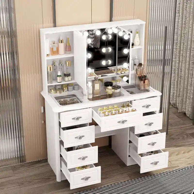 Mobile Trucco Bianco con Specchio a Tre Ante, 1 Persona