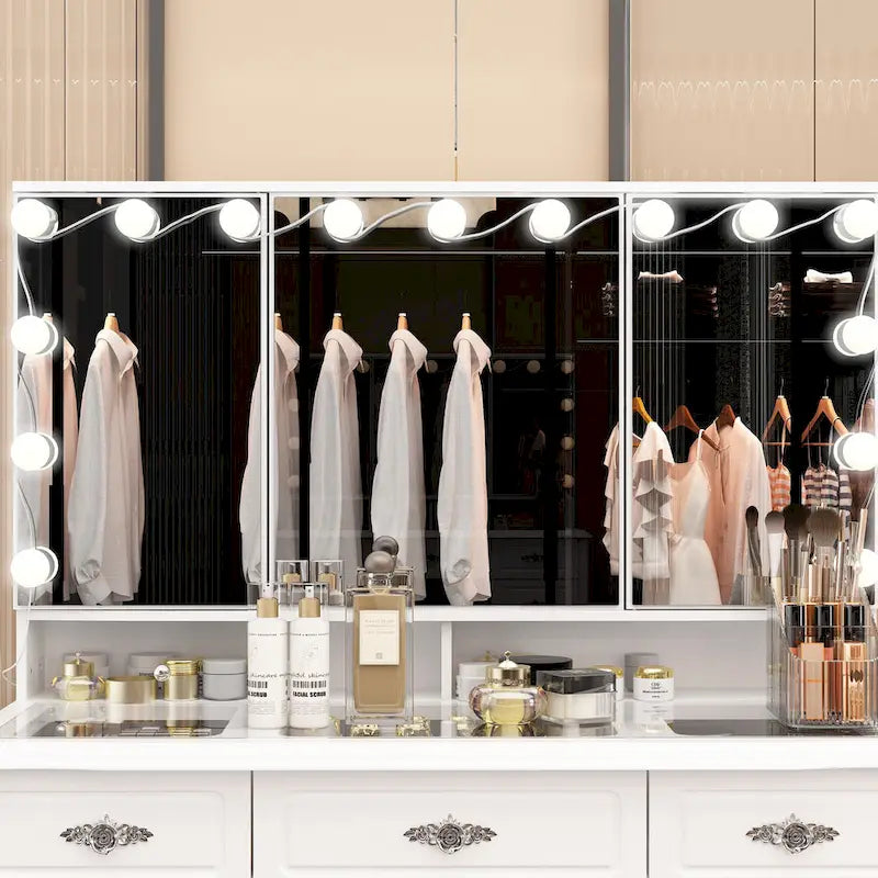 Mobile Trucco Bianco con Specchio a Tre Ante, 1 Persona