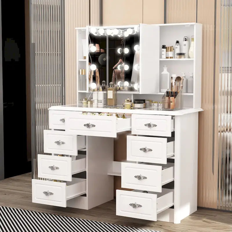 Mobile Trucco Bianco con Specchio a Tre Ante, 1 Persona