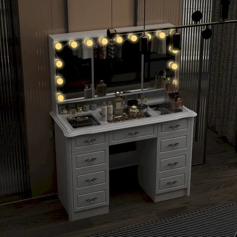 Mobile Trucco Bianco con Specchio a Tre Ante, 1 Persona