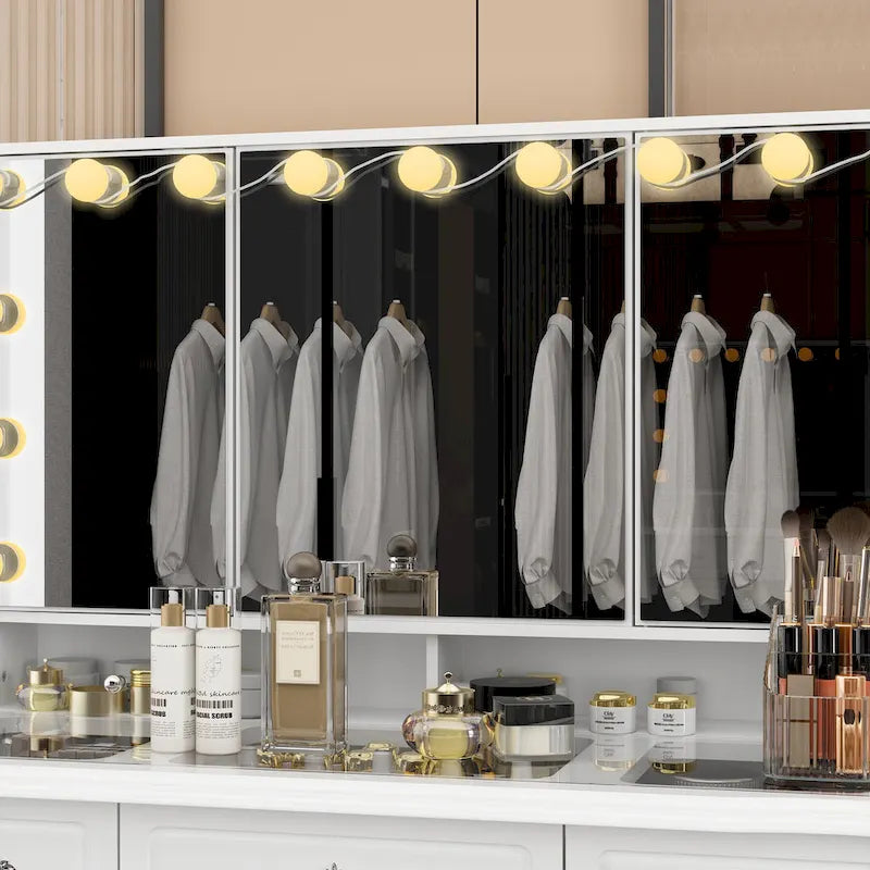 Mobile Trucco Bianco con Specchio a Tre Ante, 1 Persona