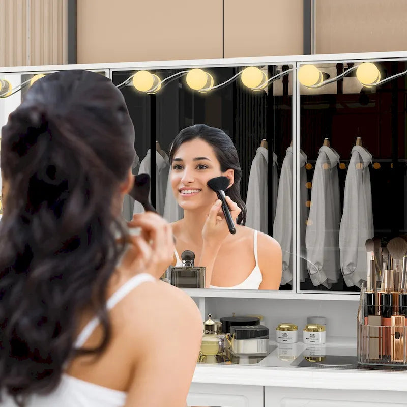 Mobile Trucco Bianco con Specchio a Tre Ante, 1 Persona