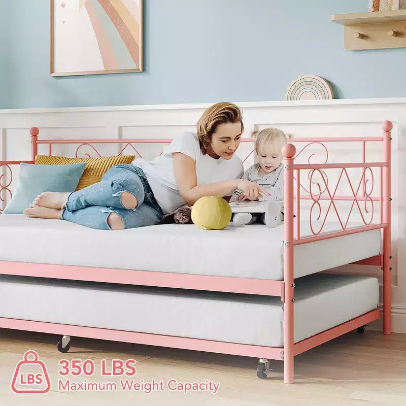Whizmax Letto a Giorno Doppio in Metallo con Ruote Estraibili, Divano Letto con Rotelle Salvaspazio per Soggiorno, Camera da Letto e Camera degli Ospiti