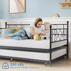 Whizmax Letto a Giorno Doppio in Metallo con Ruote Estraibili, Divano Letto con Rotelle Salvaspazio per Soggiorno, Camera da Letto e Camera degli Ospiti