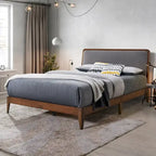 Struttura letto matrimoniale queen size imbottita grigio marrone