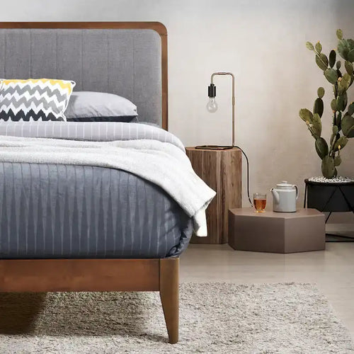 Struttura letto matrimoniale queen size imbottita grigio marrone