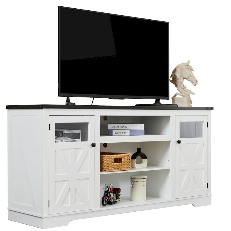 Mobile porta TV rustico da 66", nero/bianco, adatto per TV fino a 75", assemblaggio da 2 adulti