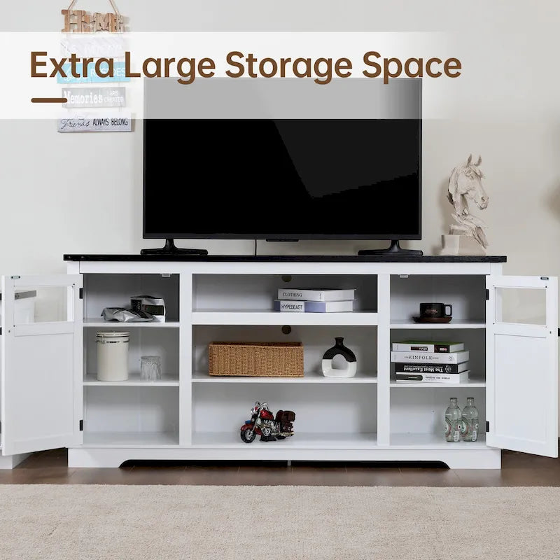 Mobile porta TV rustico da 66", nero/bianco, adatto per TV fino a 75", assemblaggio da 2 adulti