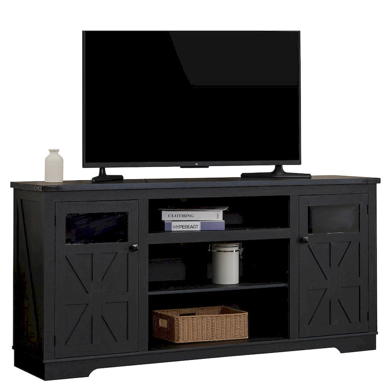 Mobile porta TV rustico da 66", nero/bianco, adatto per TV fino a 75", assemblaggio da 2 adulti