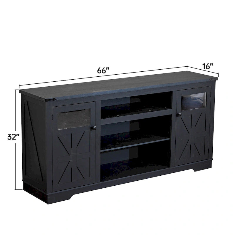 Mobile porta TV rustico da 66", nero/bianco, adatto per TV fino a 75", assemblaggio da 2 adulti