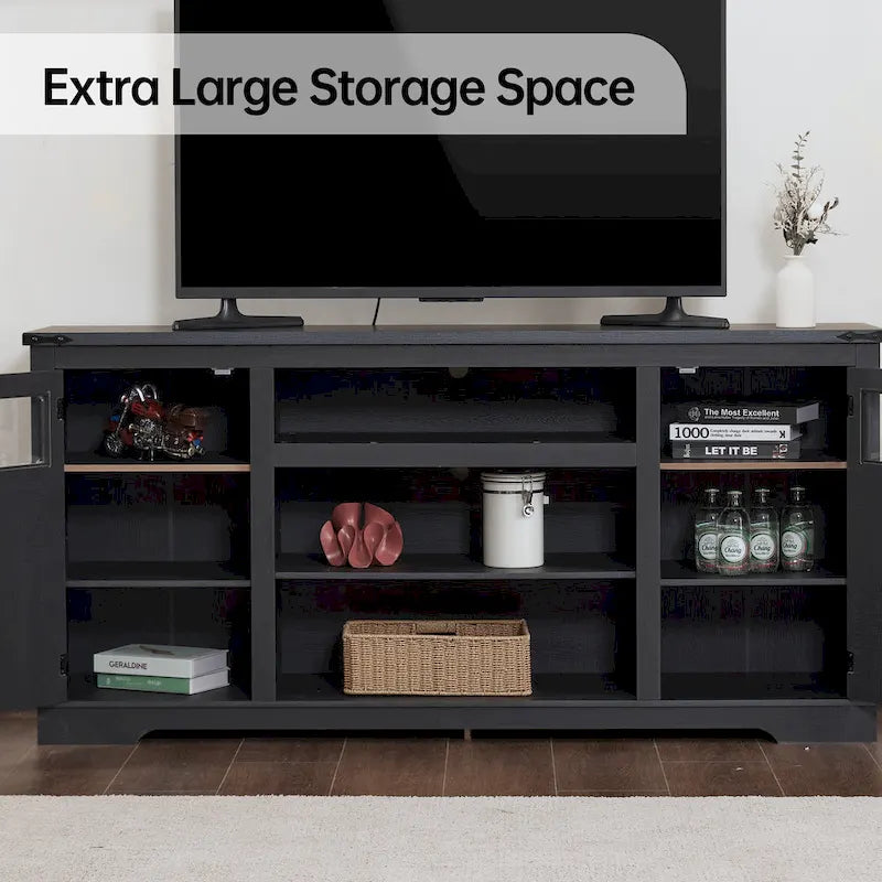 Mobile porta TV rustico da 66", nero/bianco, adatto per TV fino a 75", assemblaggio da 2 adulti