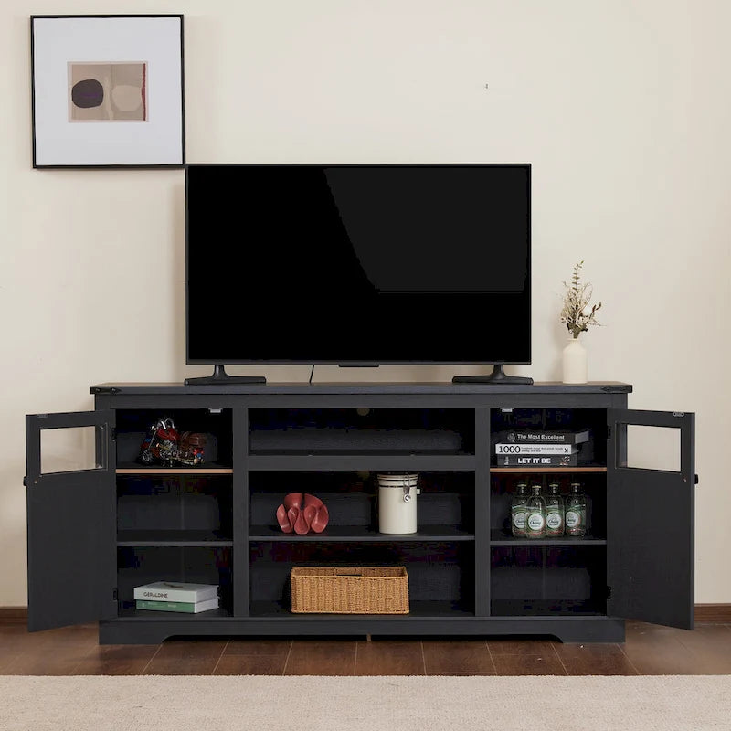 Mobile porta TV rustico da 66", nero/bianco, adatto per TV fino a 75", assemblaggio da 2 adulti