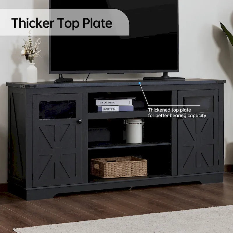 Mobile porta TV rustico da 66", nero/bianco, adatto per TV fino a 75", assemblaggio da 2 adulti
