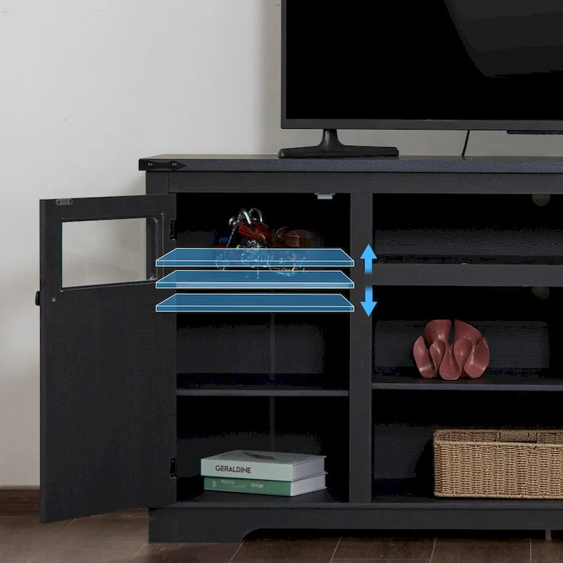 Mobile porta TV rustico da 66", nero/bianco, adatto per TV fino a 75", assemblaggio da 2 adulti