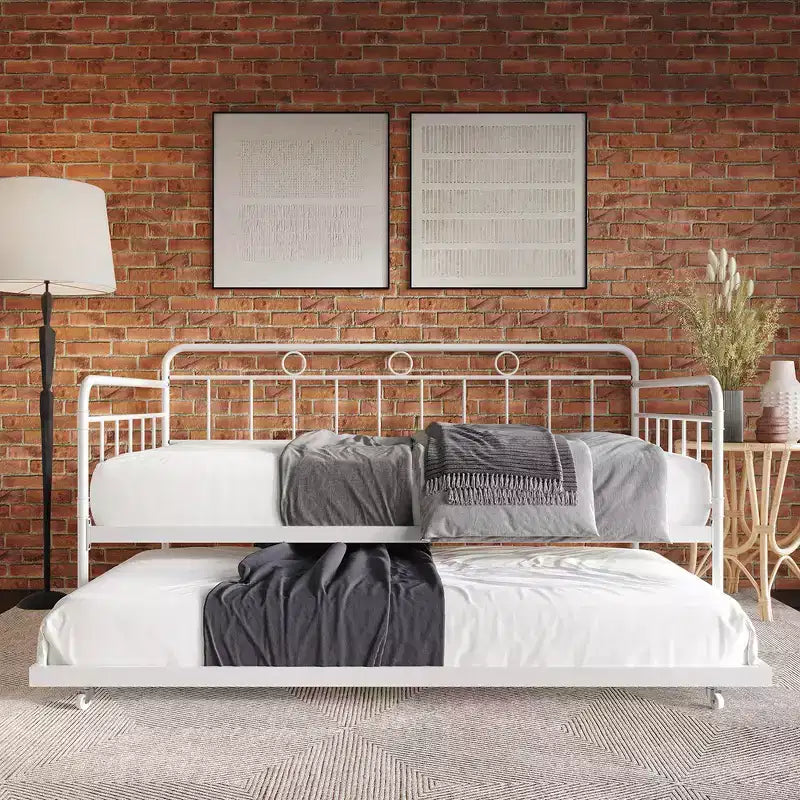 ChaletPosh Lettino in Metallo Twin Size con Rotelle Estraibili