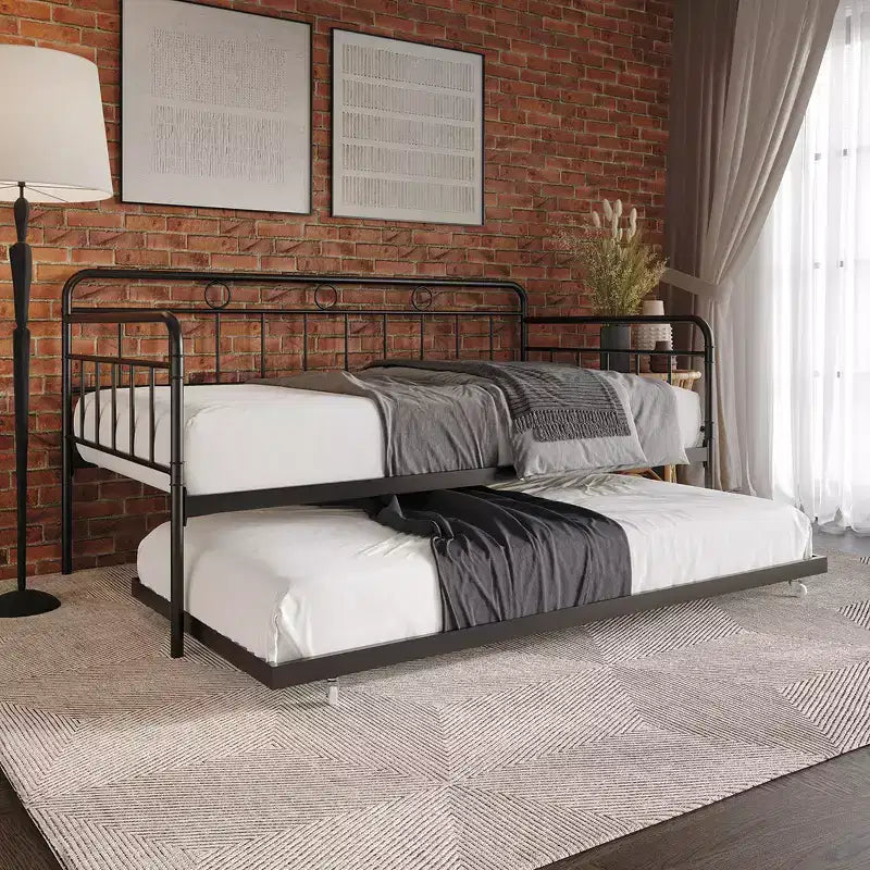 ChaletPosh Lettino in Metallo Twin Size con Rotelle Estraibili