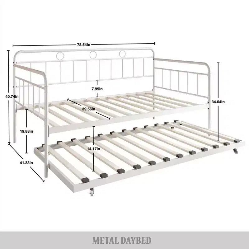 ChaletPosh Lettino in Metallo Twin Size con Rotelle Estraibili