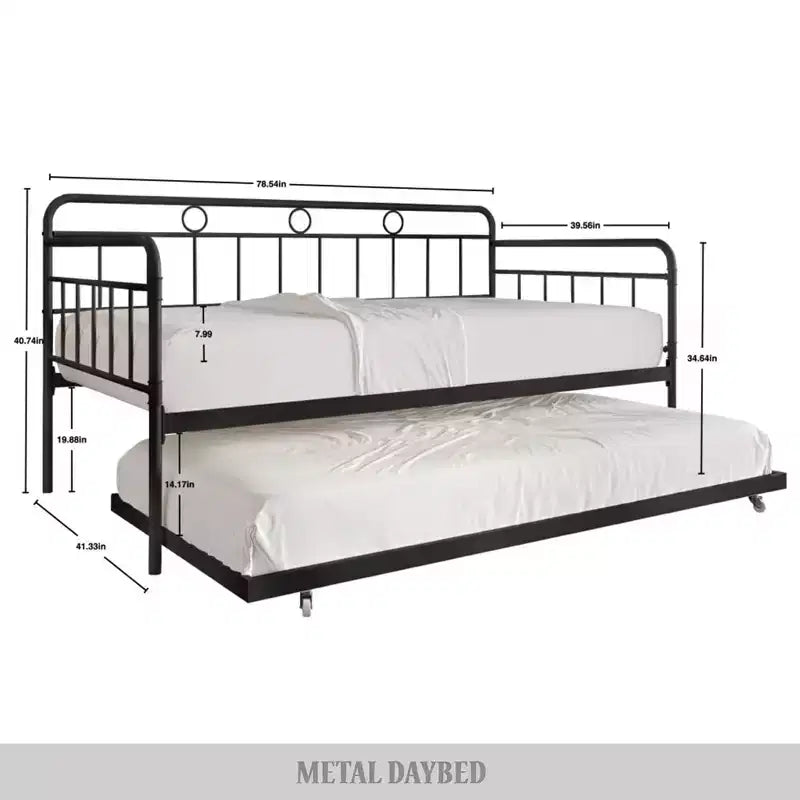 ChaletPosh Lettino in Metallo Twin Size con Rotelle Estraibili