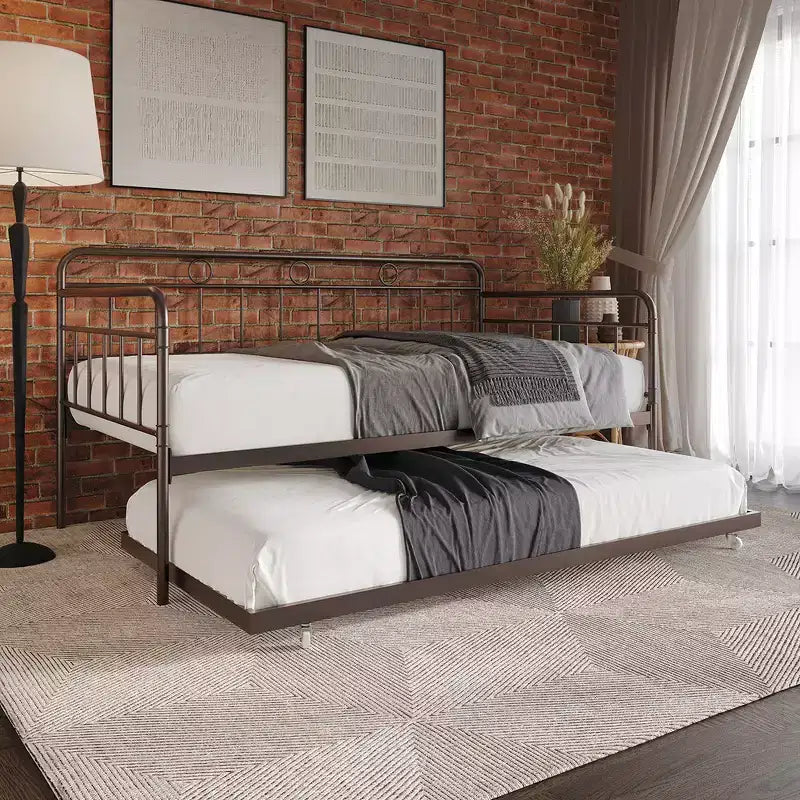 ChaletPosh Lettino in Metallo Twin Size con Rotelle Estraibili