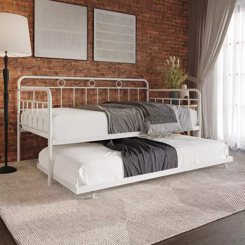 ChaletPosh Lettino in Metallo Twin Size con Rotelle Estraibili