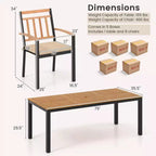 Set di Tavolo e Sedie da Pranzo Esterni Costway 9 Pezzi Tavolo con Piano in Legno di Acacia Foro per Ombrellone