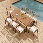 Set di Tavolo e Sedie da Pranzo Esterni Costway 9 Pezzi Tavolo con Piano in Legno di Acacia Foro per Ombrellone