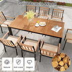 Set di Tavolo e Sedie da Pranzo Esterni Costway 9 Pezzi Tavolo con Piano in Legno di Acacia Foro per Ombrellone