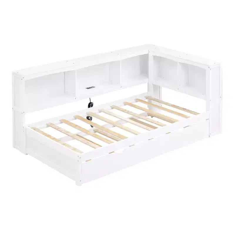 Divano letto a una piazza con letto estraibile/2 cassetti, armadietti e porte USB 4B - ModernLuxe