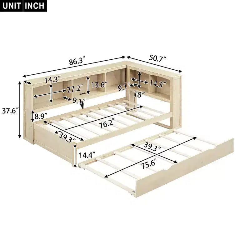 Divano letto a una piazza con letto estraibile/2 cassetti, armadietti e porte USB 4B - ModernLuxe