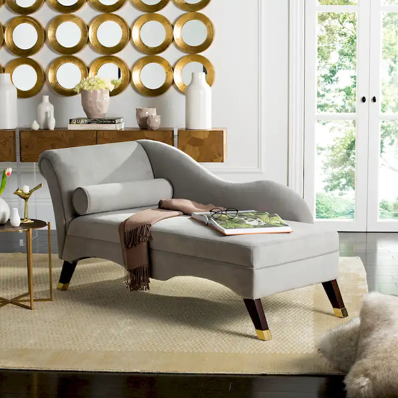 Chaise longue Mid-Century Modern con cuscino, 1 posto – Grigio / Blu scuro / Marrone chiaro / Blu ardesia / Smeraldo