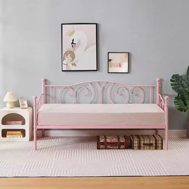 VECELO Struttura per letto a giorno matrimoniale in metallo, Divano letto con contenitore sotto, Facile da montare, Nessuna rete a molle necessaria