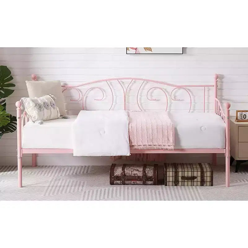 VECELO Struttura per letto a giorno matrimoniale in metallo, Divano letto con contenitore sotto, Facile da montare, Nessuna rete a molle necessaria