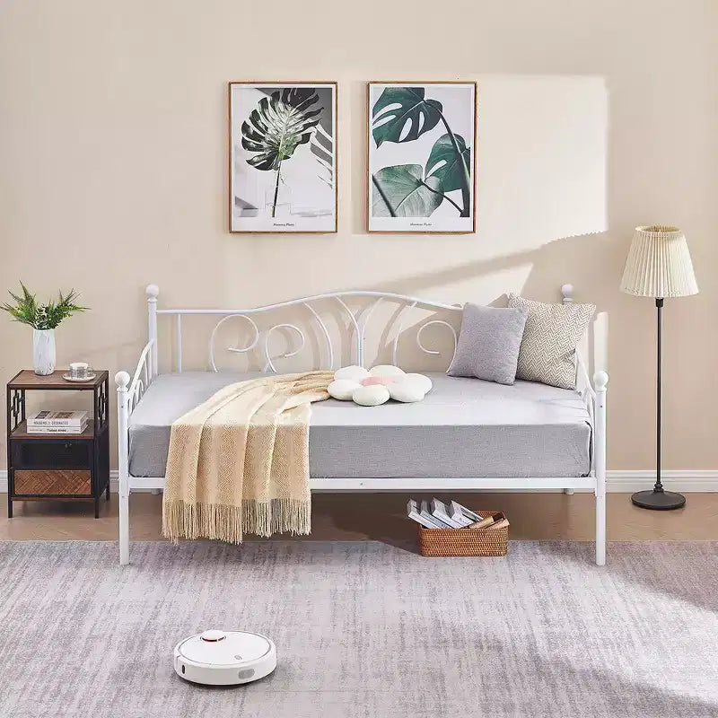 VECELO Struttura per letto a giorno matrimoniale in metallo, Divano letto con contenitore sotto, Facile da montare, Nessuna rete a molle necessaria
