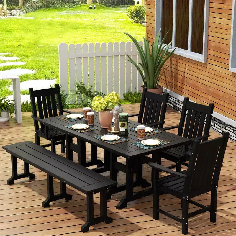 WestinTrends Set da pranzo da esterno a 6 pezzi con tavolo e panca, sedie con braccioli