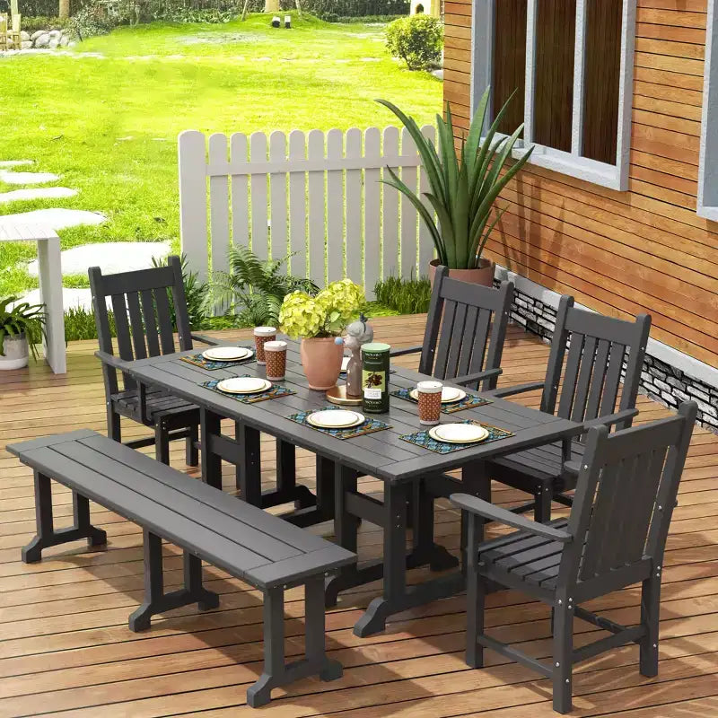 WestinTrends Set da pranzo da esterno a 6 pezzi con tavolo e panca, sedie con braccioli