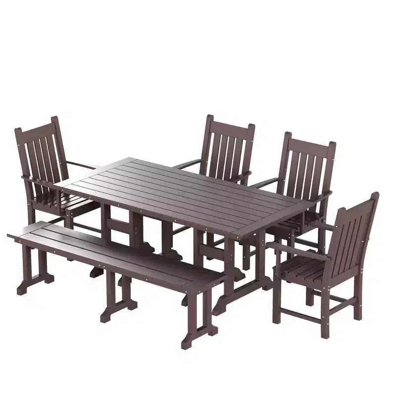 WestinTrends Set da pranzo da esterno a 6 pezzi con tavolo e panca, sedie con braccioli