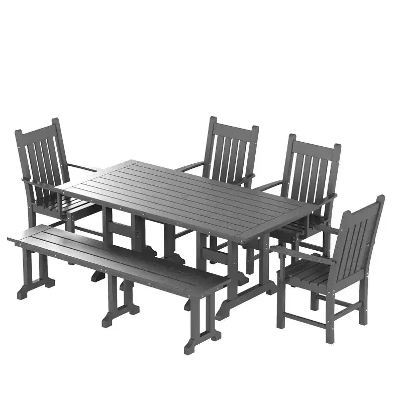 WestinTrends Set da pranzo da esterno a 6 pezzi con tavolo e panca, sedie con braccioli
