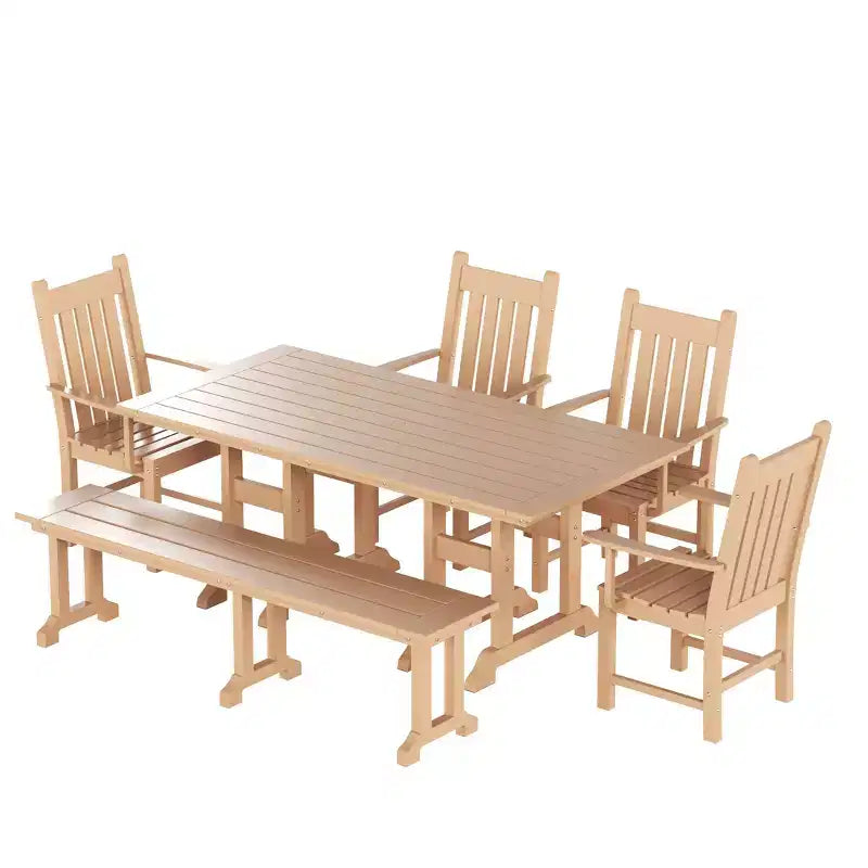 WestinTrends Set da pranzo da esterno a 6 pezzi con tavolo e panca, sedie con braccioli
