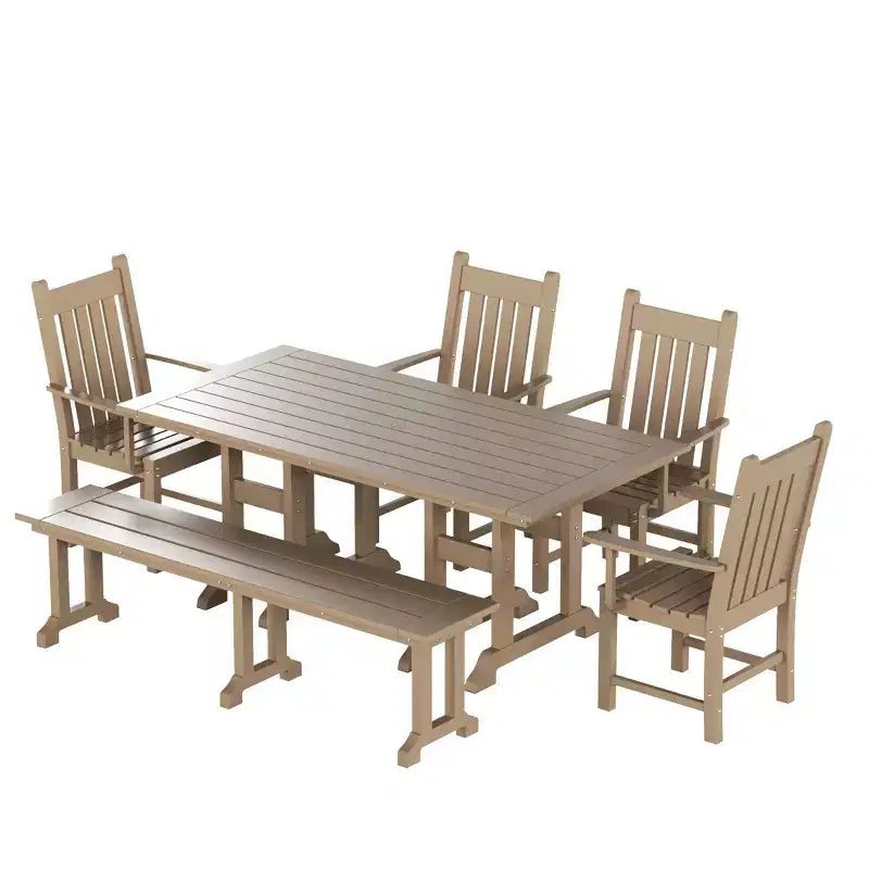 WestinTrends Set da pranzo da esterno a 6 pezzi con tavolo e panca, sedie con braccioli