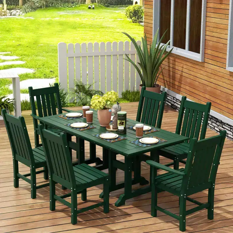WestinTrends Malibu Set da Pranzo per Esterni da 7 Pezzi, Tavolo da Pranzo per Esterni con Sedie da Pranzo, Verde Scuro
