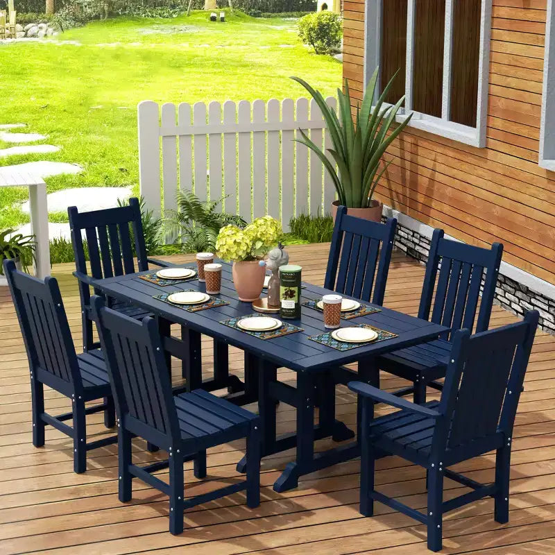 WestinTrends Malibu Set da Pranzo per Esterni da 7 Pezzi Tavolo da Pranzo per Esterni con Sedie da Pranzo, Blu Navy