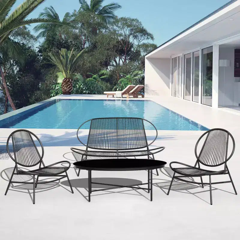 Set da pranzo Hyleory da esterno 4 pezzi Acapulco (include un tavolo ovale e tre sedie in rattan PE)