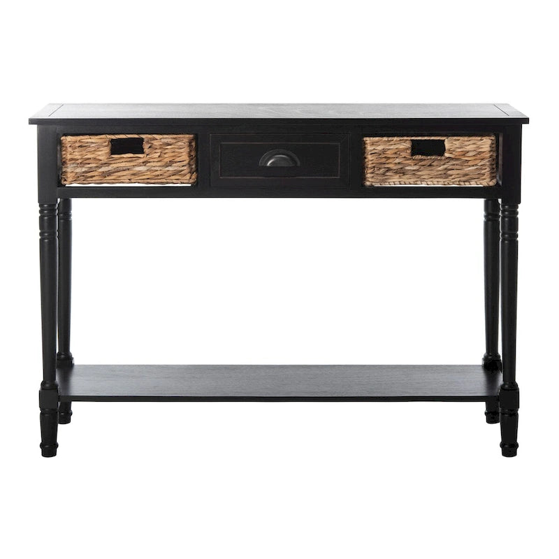 Consolle effetto invecchiato/vintage con cassetti e ripiano in rattan — 5 colori