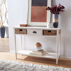 Consolle effetto invecchiato/vintage con cassetti e ripiano in rattan — 5 colori