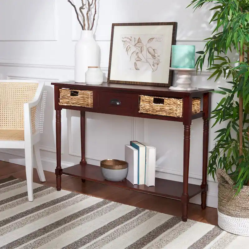 Consolle effetto invecchiato/vintage con cassetti e ripiano in rattan — 5 colori