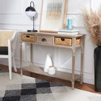 Consolle effetto invecchiato/vintage con cassetti e ripiano in rattan — 5 colori