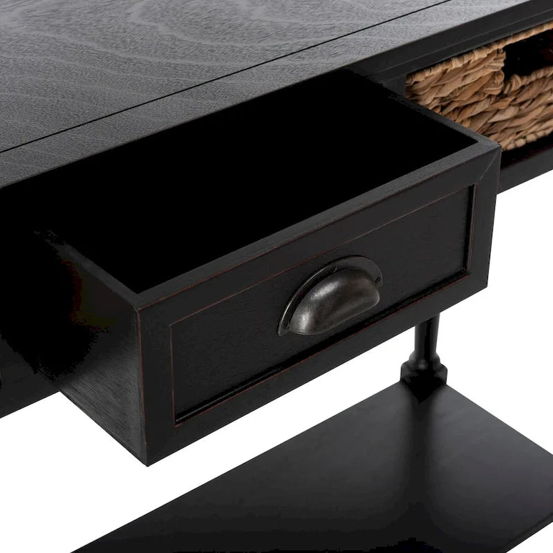 Consolle effetto invecchiato/vintage con cassetti e ripiano in rattan — 5 colori