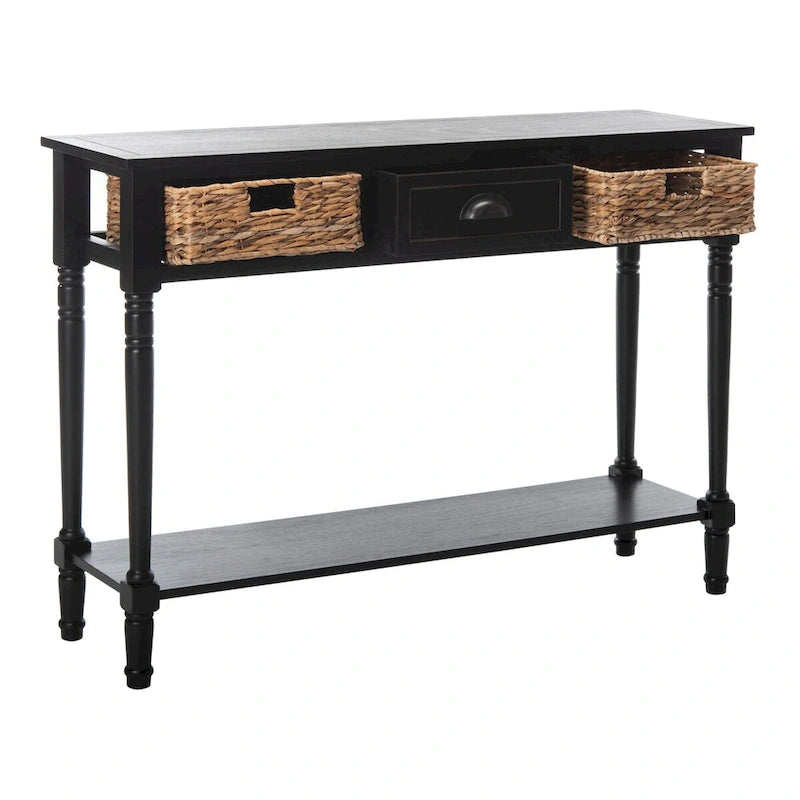 Consolle effetto invecchiato/vintage con cassetti e ripiano in rattan — 5 colori